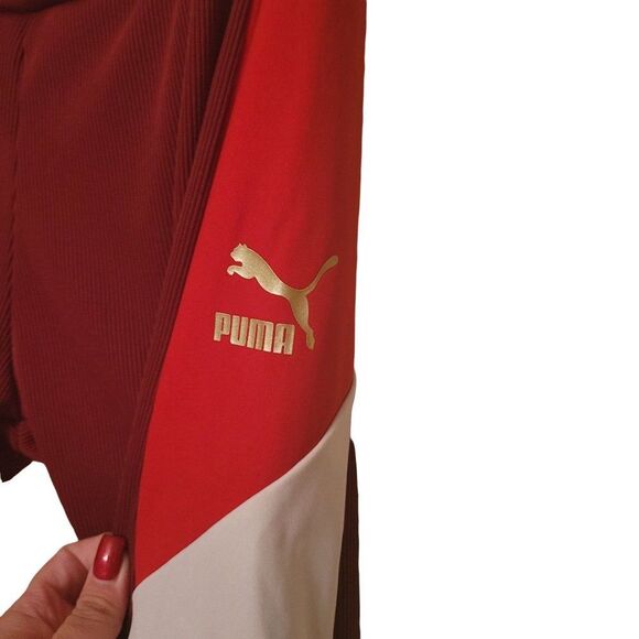 Puma Womens Leggings Red XL Ribbed Full Length Plus Size Pants Logo - Picture 4 of 8